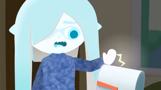 Clex wearing a sweater getting shocked by the mailbox